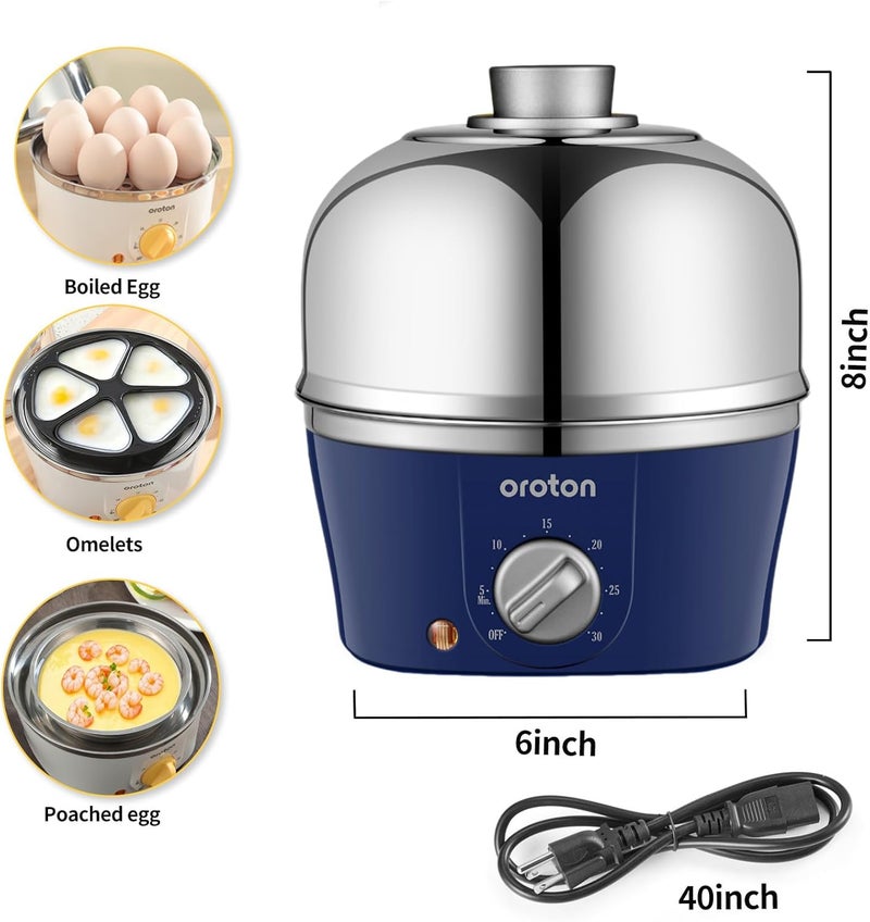 oroton 9-Egg 304 Stainless Steel Egg Cooker – Steam & Boil Eggs with Timer, Automatic Shut-Off & 3 Cooking Modes (Blue)(Hard/Medium/Soft)​ - Image 2